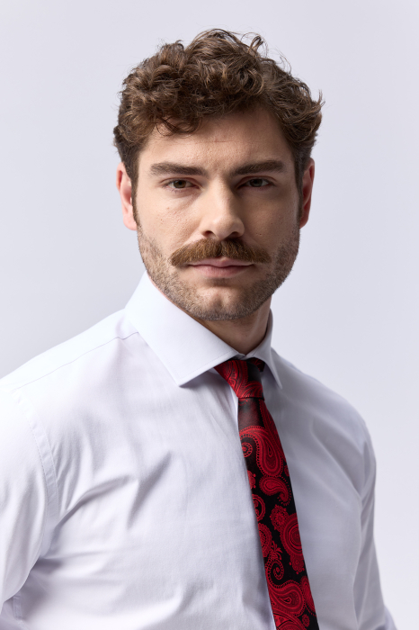 Camasa barbati slim fit alba cu manseta pentru butoni si nasturi ascunsi CONFORT [3]