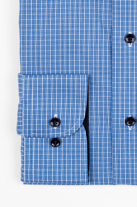 Camasa barbati slim fit albastra cu caro alb [2]