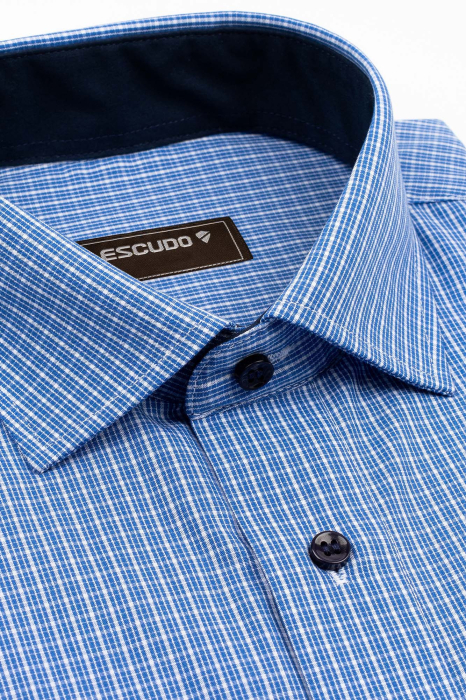 Camasa barbati slim fit albastra cu caro alb [3]