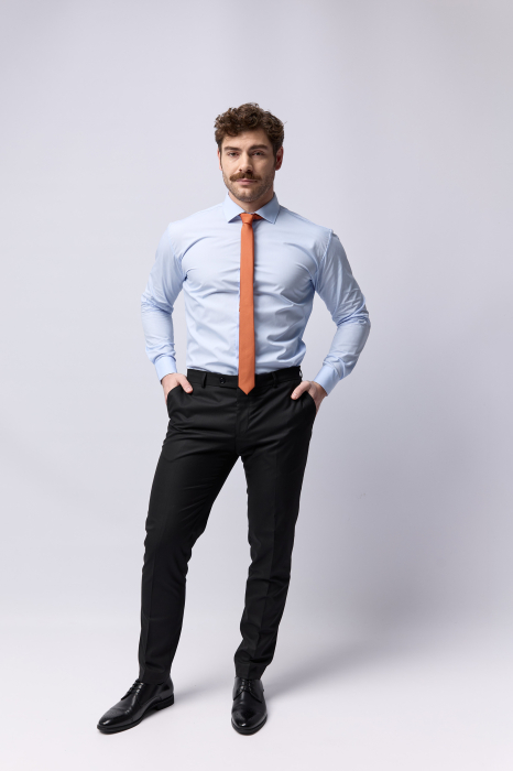 Camasa barbati slim fit bleu cu lycra 2XL [6]