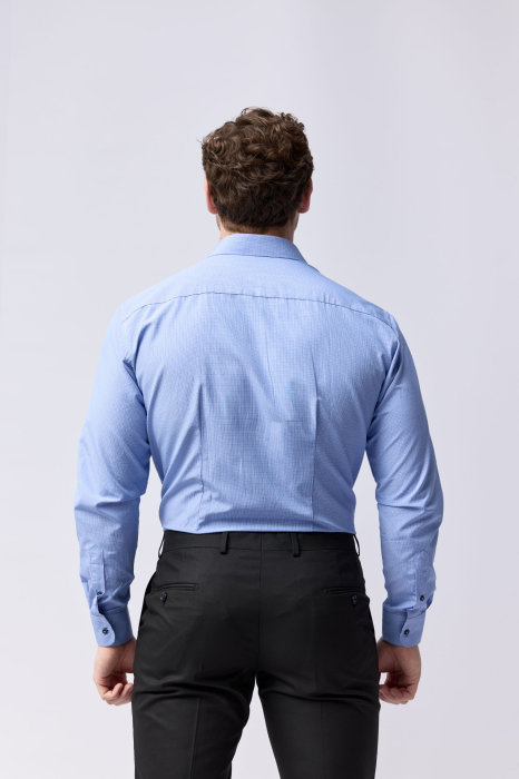 Camasa barbati slim fit bleu cu caro gri si alb [5]