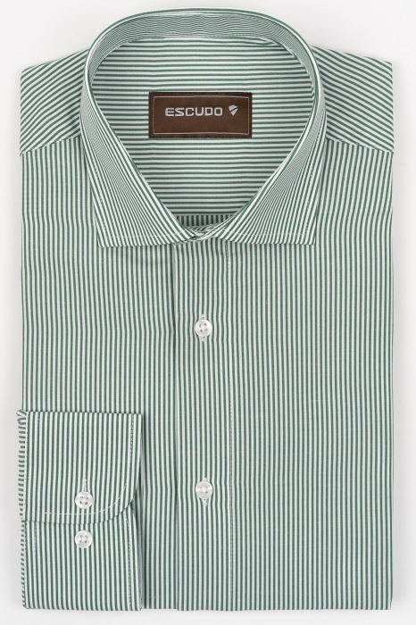 Camasa barbati slim fit alba cu dungi verzi [1]