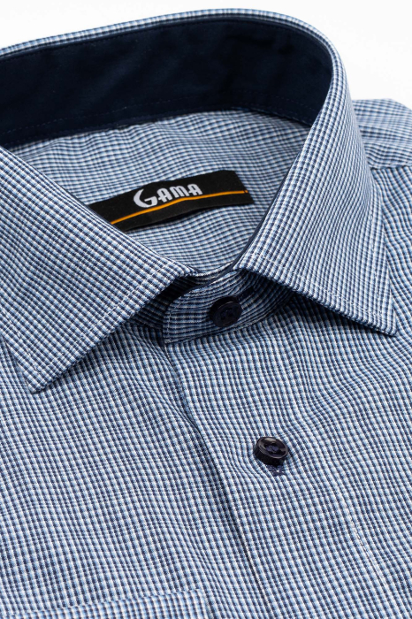 Camasa barbati slim fit bleumarin cu caro fin alb si bleu - 2XL [2]
