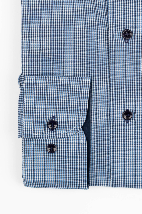Camasa barbati slim fit bleumarin cu caro fin alb si bleu - 2XL [3]
