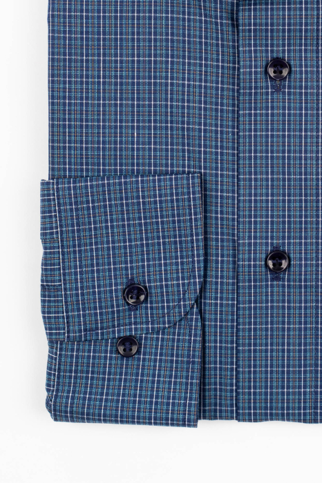 Camasa barbati regular fit bleumarin cu caro fin turcoaz, alb si auriu [3]