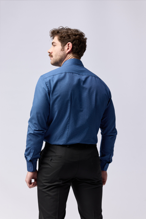 Camasa barbati slim fit bleumarin  cu imprimeu alb si gri [4]