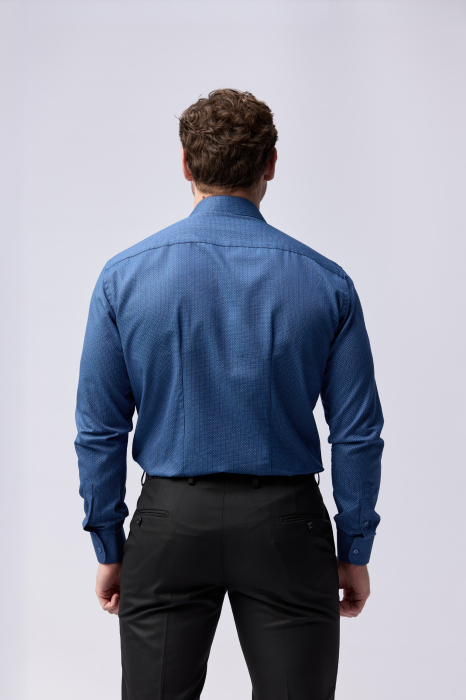 Camasa barbati slim fit bleumarin  cu imprimeu alb si gri [5]