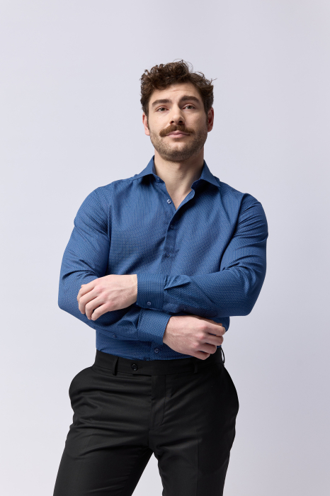 Camasa barbati slim fit bleumarin  cu imprimeu alb si gri [2]