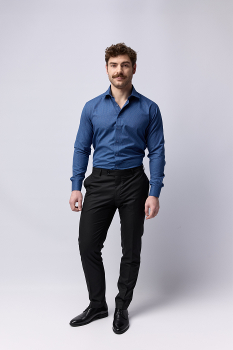 Camasa barbati slim fit bleumarin  cu imprimeu alb si gri [6]