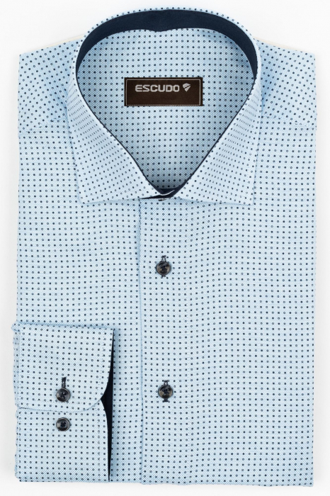 Camasa barbati slim fit bleu cu imprimeu bleumarin [1]