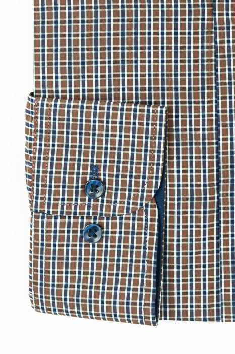 Camasa barbati slim fit cu carouri maro [3]