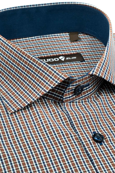 Camasa barbati slim fit cu carouri maro [2]
