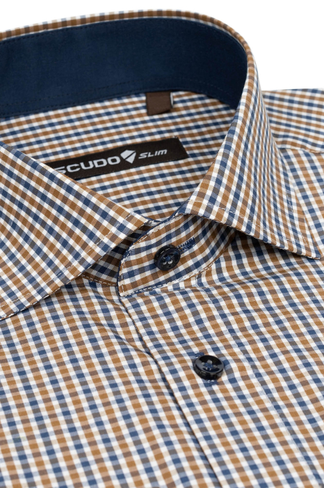 Camasa barbati slim fit cu carouri maro si bleumarin [2]