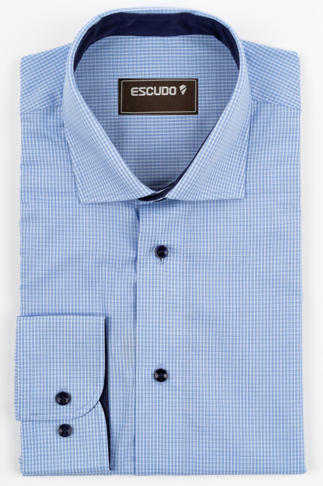 Camasa barbati slim fit bleu-pal cu caro alb si albastru-deschis [1]