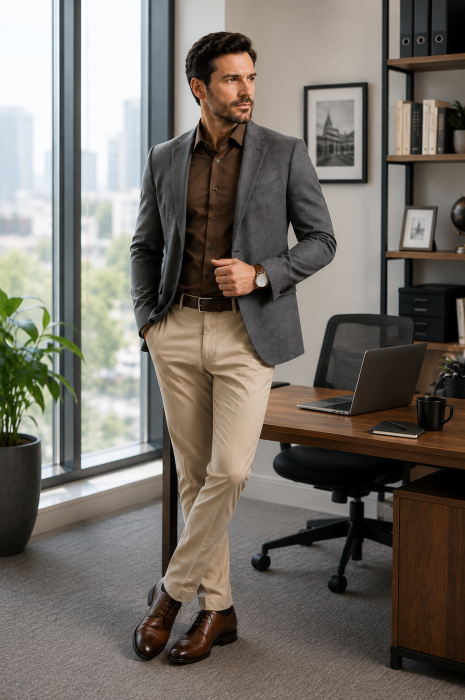 Camasa barbati slim fit maro [4]