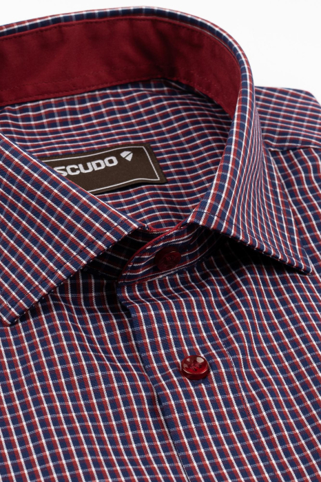 Camasa barbati slim fit bleumarin cu caro alb si visiniu [3]