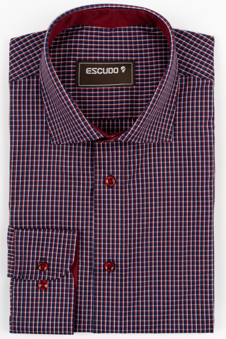 Camasa barbati slim fit bleumarin cu caro alb si visiniu [1]