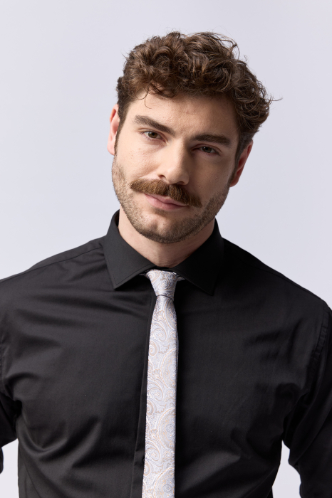 Camasa barbati slim fit neagra cu lycra 2XL [3]