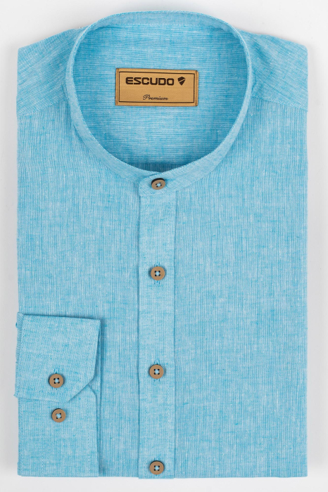 Camasa barbati slim fit turcoaz din in PREMIUM - guler tunica [3]