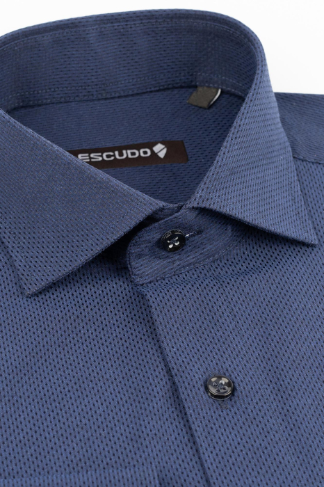 Camasa bleumarin regular cu model in tesatura [2]