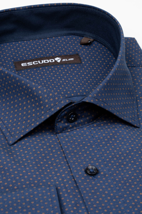 Camasa bleumarin slim fit 2XL cu imprimeuri maro [2]