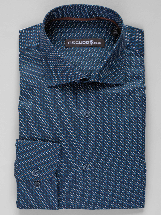Camasa bleumarin slim fit cu picouri colorate [3]