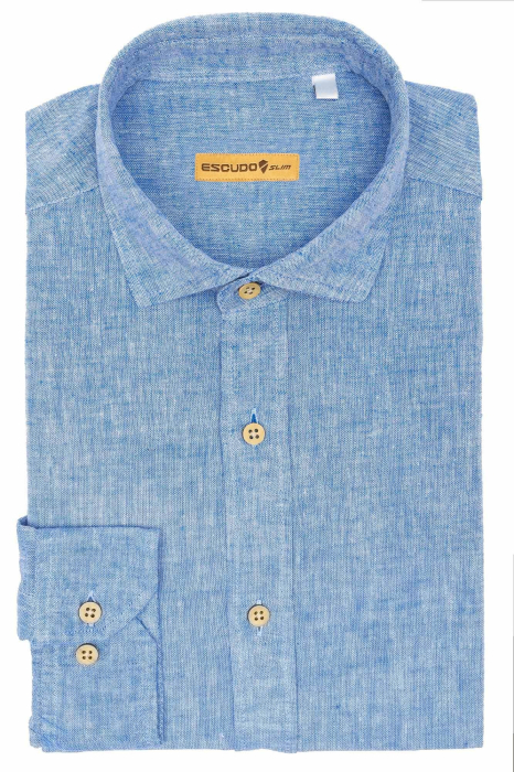 Camasa casual barbati slim din in albastru deschis [4]