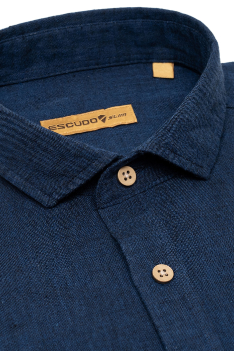 Camasa casual barbati slim din in bleumarin [4]