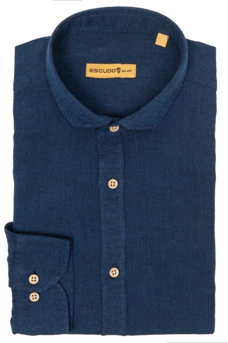 Camasa casual barbati slim din in bleumarin [6]