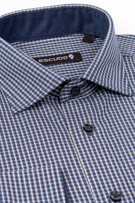 Camasa casual regular bleumarin cu carouri gri maneca lunga [2]