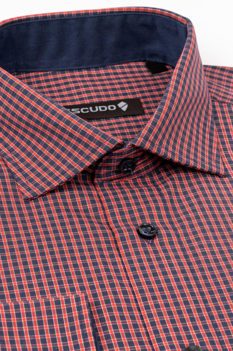 Camasa casual regular bleumarin cu carouri rosii maneca lunga [3]