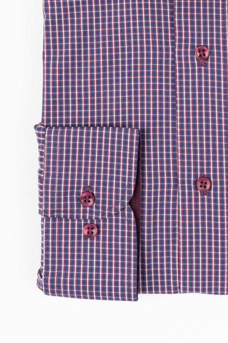 Camasa casual regular bleumarin cu carouri visinii maneca lunga [2]