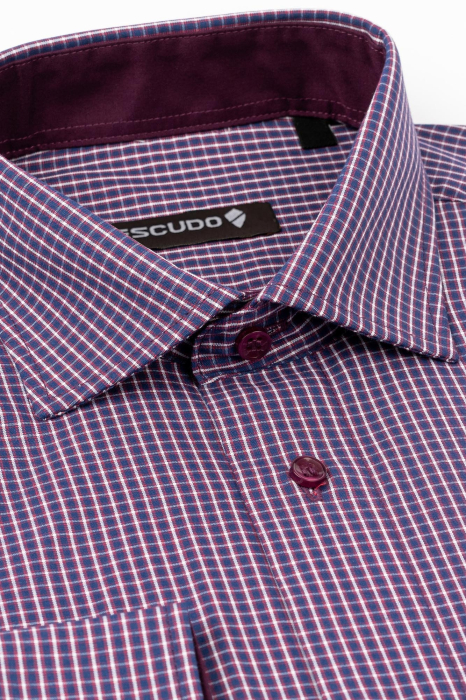 Camasa casual regular bleumarin cu carouri visinii maneca lunga [3]