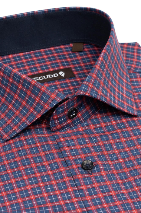 Camasa casual regular cu carouri rosii si bleumarin [3]