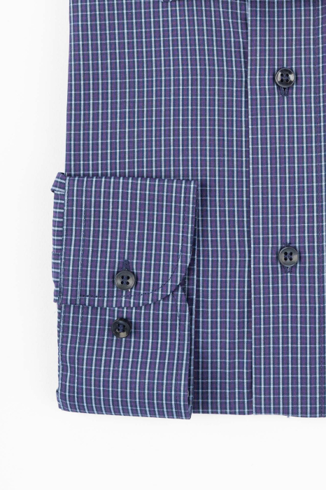 Camasa casual regular mov cu carouri bleu maneca lunga [2]
