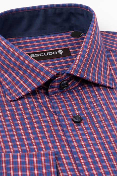 Camasa casual slim albastra cu carouri visinii [3]