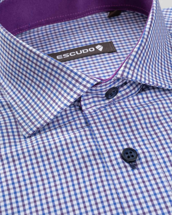 Camasa casual slim fit cu carouri bleumarin [4]