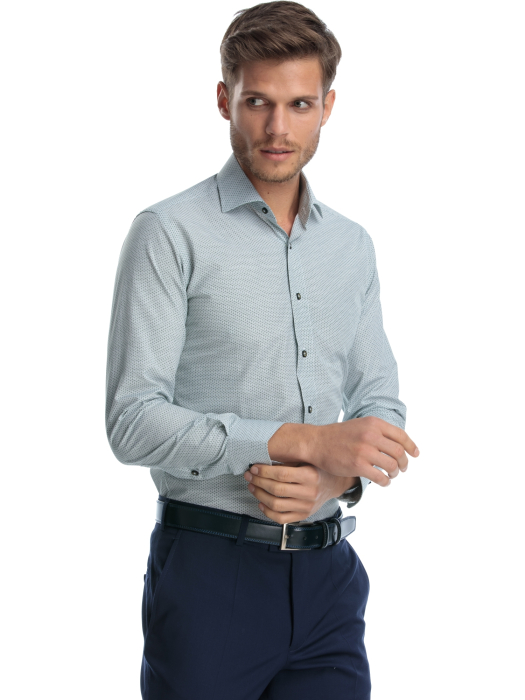 Camasa casual slim fit cu imprimeu verde [4]