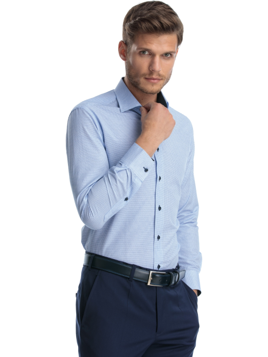 Camasa casual slim fit cu imprimeuri geometrice albastre [5]