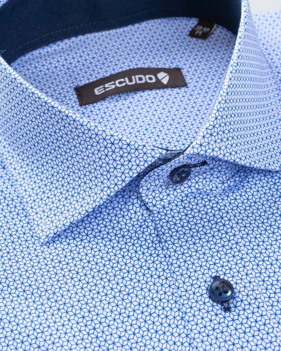 Camasa casual slim fit cu imprimeuri geometrice albastre [2]