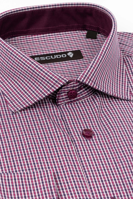 Camasa casual slim maneca lunga cu carouri bordo [2]