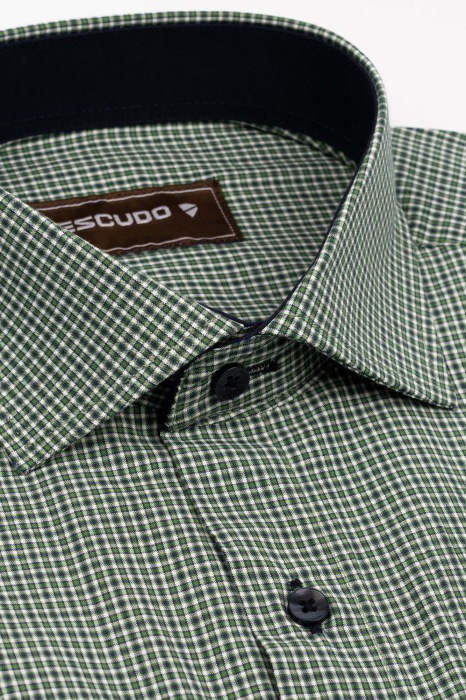 Camasa regular fit verde cu carouri albe si bleumarin  2XL [3]