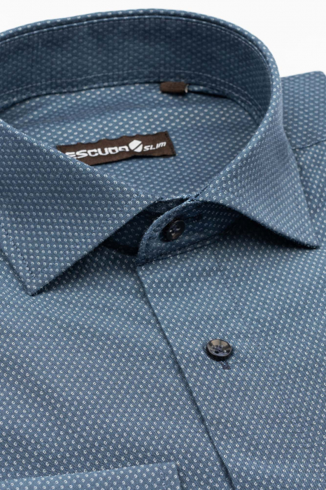 Camasa Design albastra cu imprimeu alb slim [3]