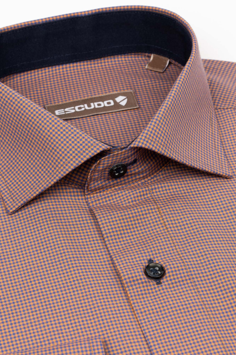 Camasa maro cu carouri bleumarin regular fit [3]