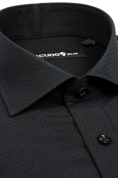 Camasa neagra slim fit cu model in tesatura [2]