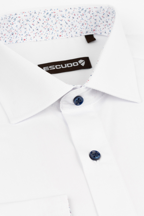 Camasa office regular cu insertii albastre si rosii la guler [3]