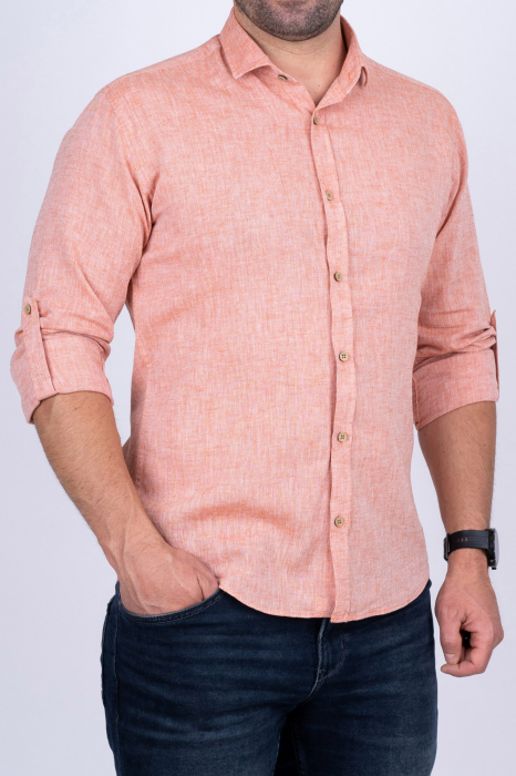 Camasa portocalie casual barbati slim din in [5]