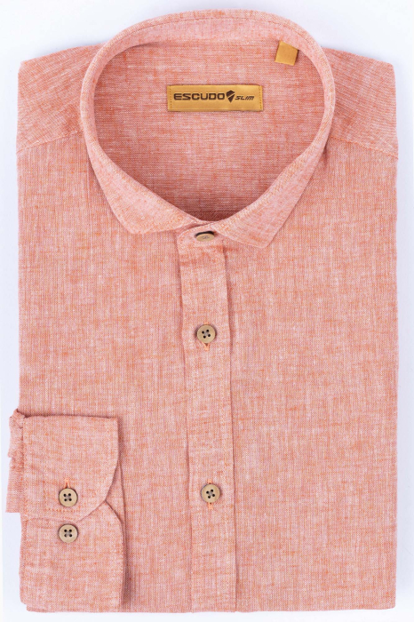 Camasa portocalie casual barbati slim din in [2]