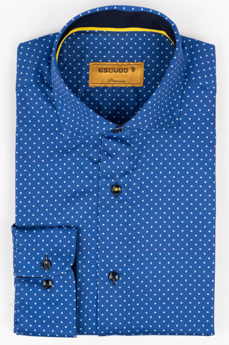 Camasa premium slim albastra cu imprimeu geometric romb [1]