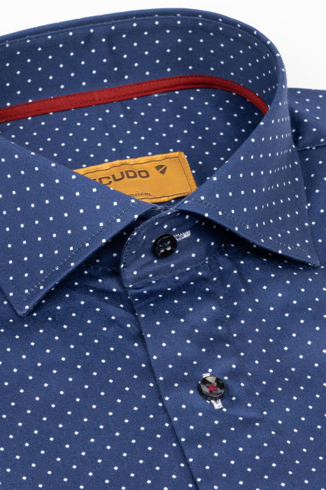 Camasa premium slim bleumarin cu picouri albe [3]
